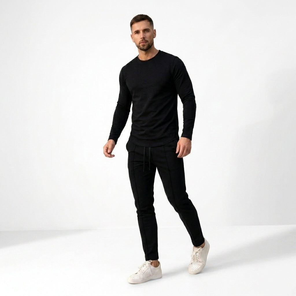 Remigiusz | Męski zestaw dwuczęściowy w stylu smart-casual: komplet typu lounge z długim rękawem i krojem slim-fit | Rokishi