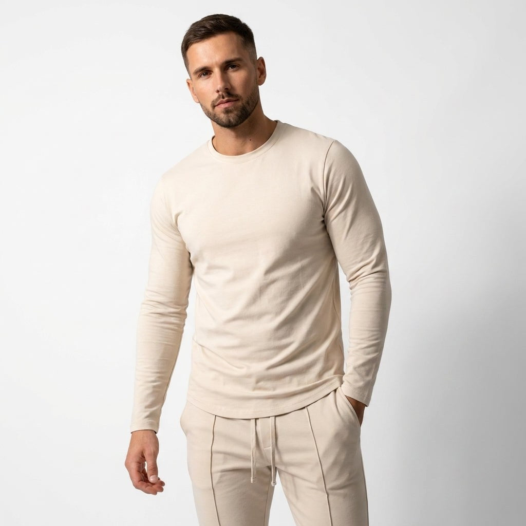 Remigiusz | Męski zestaw dwuczęściowy w stylu smart-casual: komplet typu lounge z długim rękawem i krojem slim-fit | Rokishi