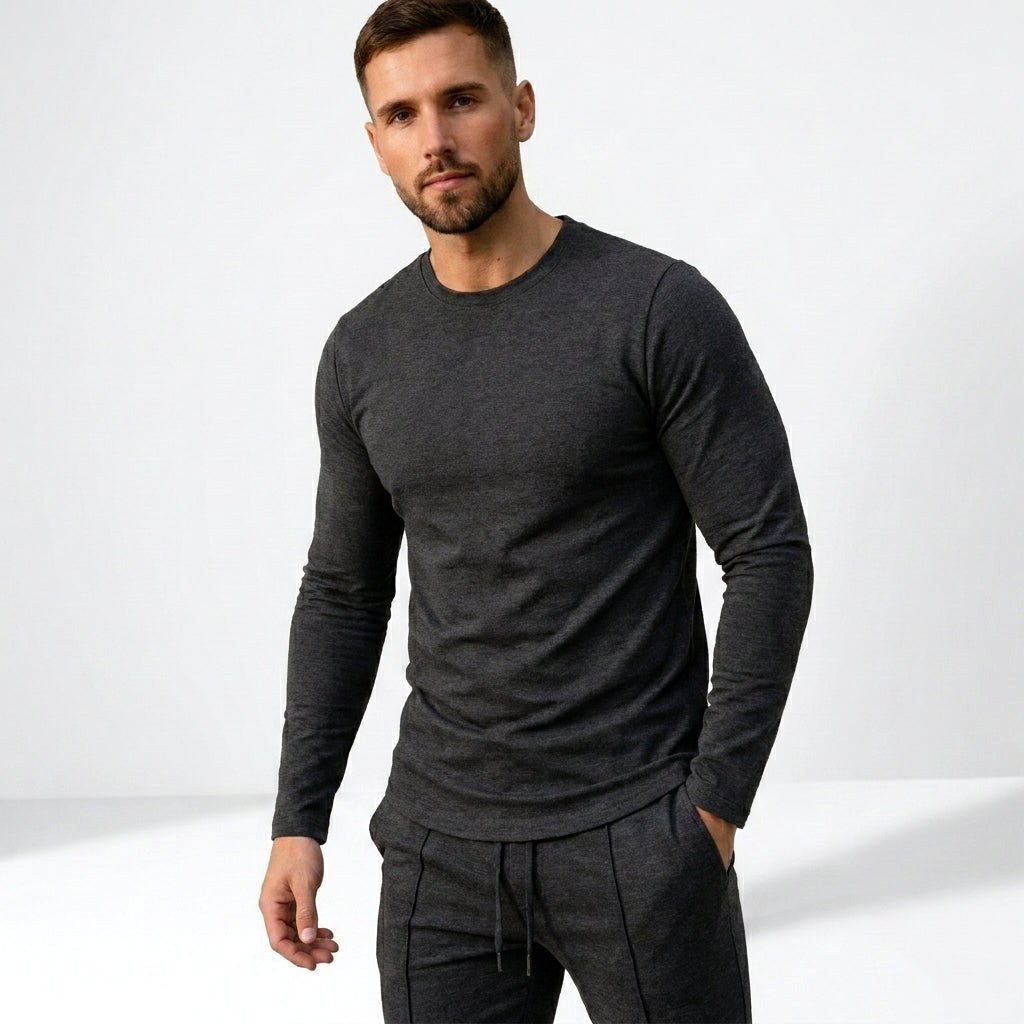 Remigiusz | Męski zestaw dwuczęściowy w stylu smart-casual: komplet typu lounge z długim rękawem i krojem slim-fit | Rokishi