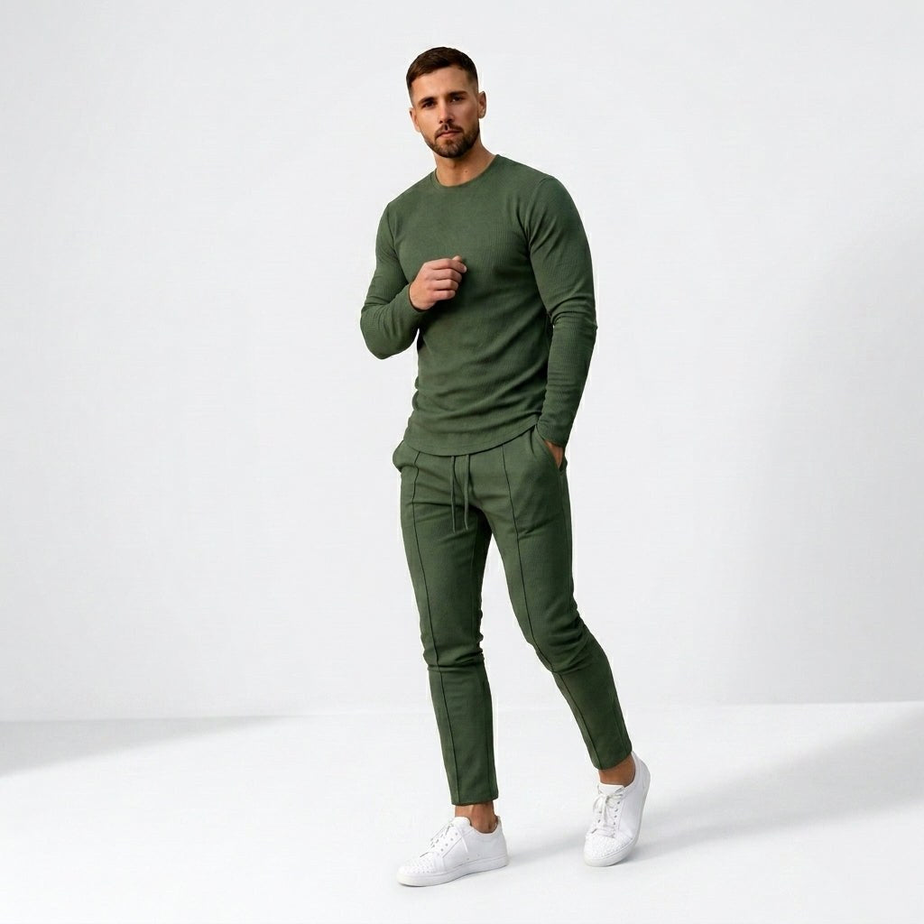 Remigiusz | Męski zestaw dwuczęściowy w stylu smart-casual: komplet typu lounge z długim rękawem i krojem slim-fit | Rokishi