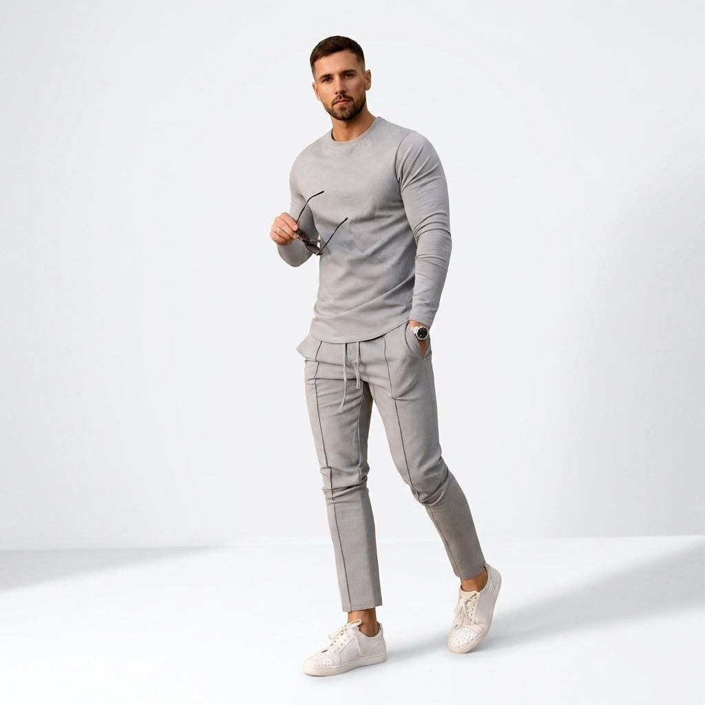 Remigiusz | Męski zestaw dwuczęściowy w stylu smart-casual: komplet typu lounge z długim rękawem i krojem slim-fit | Rokishi