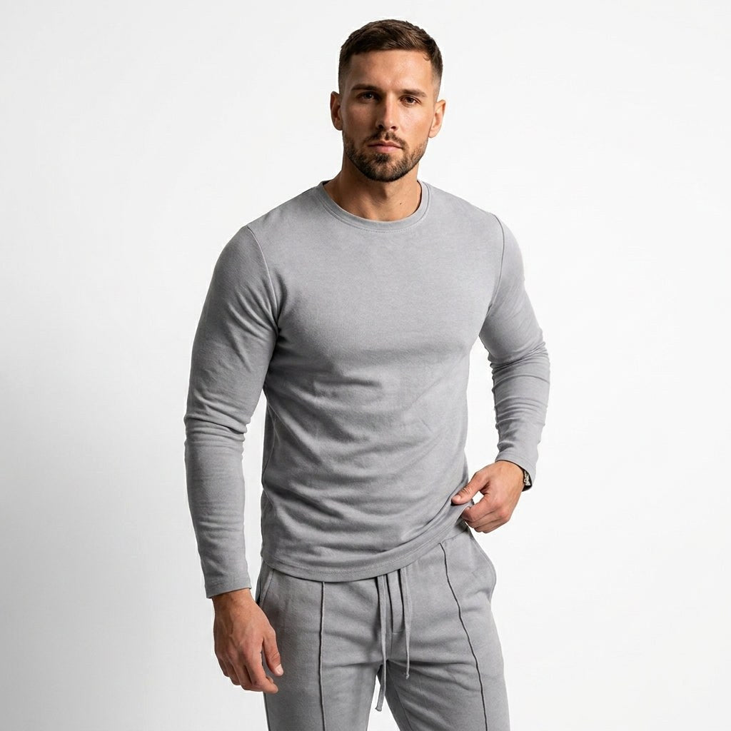 Remigiusz | Męski zestaw dwuczęściowy w stylu smart-casual: komplet typu lounge z długim rękawem i krojem slim-fit | Rokishi