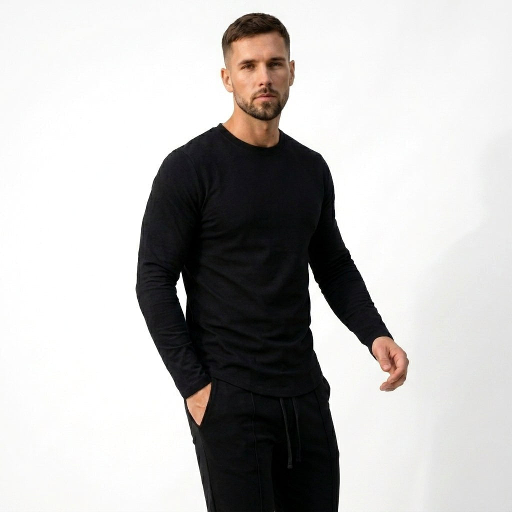 Remigiusz | Męski zestaw dwuczęściowy w stylu smart-casual: komplet typu lounge z długim rękawem i krojem slim-fit | Rokishi