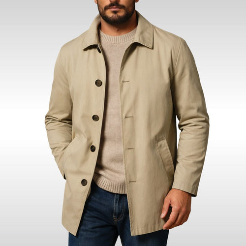 Arnold | Męski trencz o klasycznym designie, elegancki płaszcz jesienny | Rokishi | Khaki