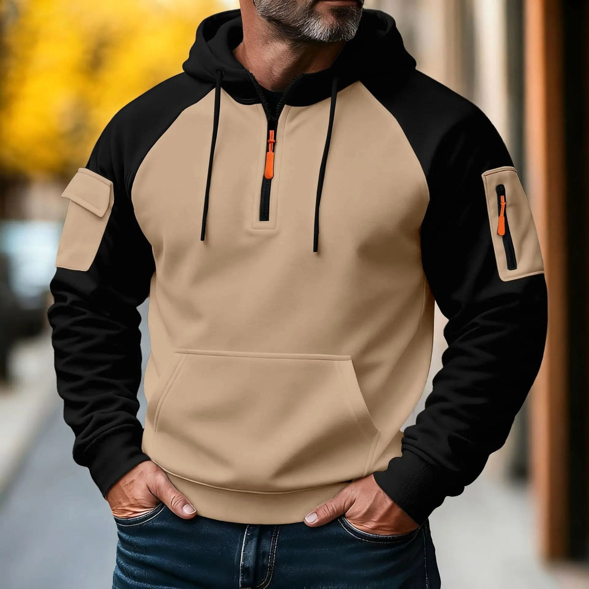 Bastian | Męski sweter z zamkiem, sportowy sweter z dzianiny | Rokishi | Czarny