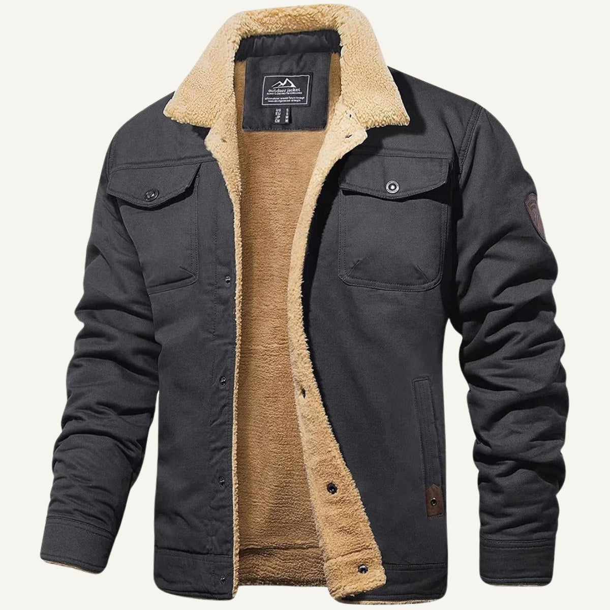 Beckett | Męski płaszcz, z polarową podszewką, ciepły model | Rokishi | Khaki