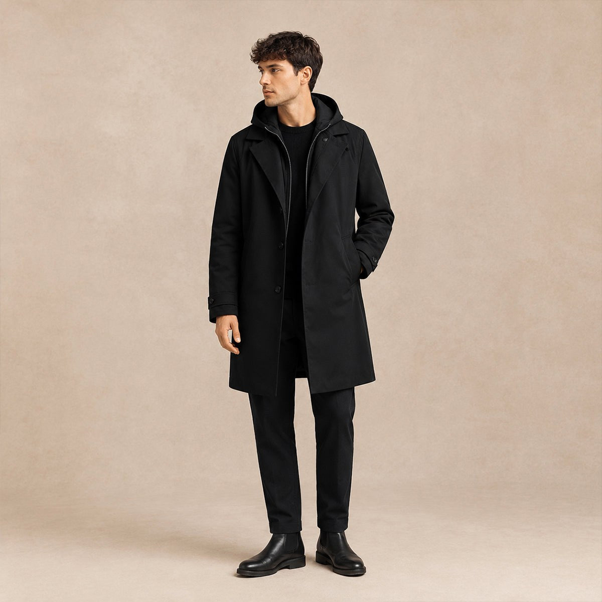 Brody | Męska parka, z kapturem, wodoodporny model | Rokishi | Czarny