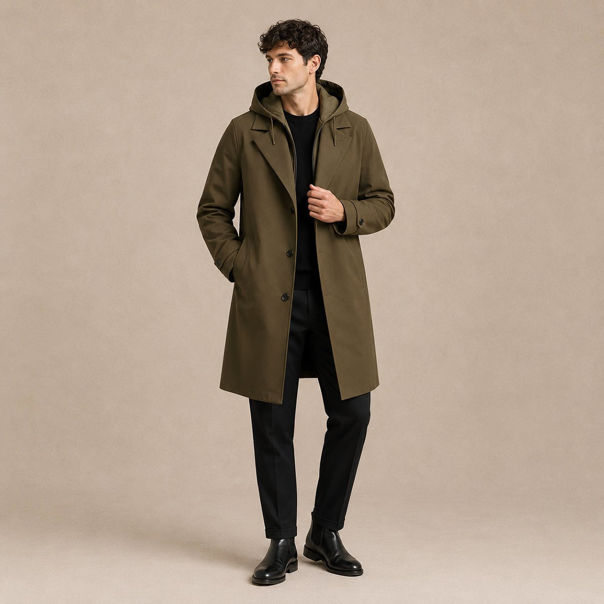 Brody | Męska parka, z kapturem, wodoodporny model | Rokishi | Czarny