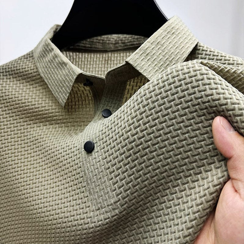 Radosław | Męska koszulka polo o fakturze materiału i z krótkim rękawem, Kołnierzyk typu button-down | Rokishi