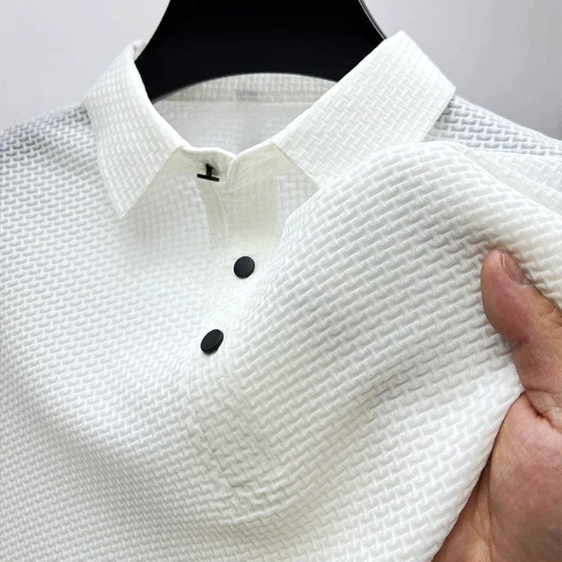 Radosław | Męska koszulka polo o fakturze materiału i z krótkim rękawem, Kołnierzyk typu button-down | Rokishi