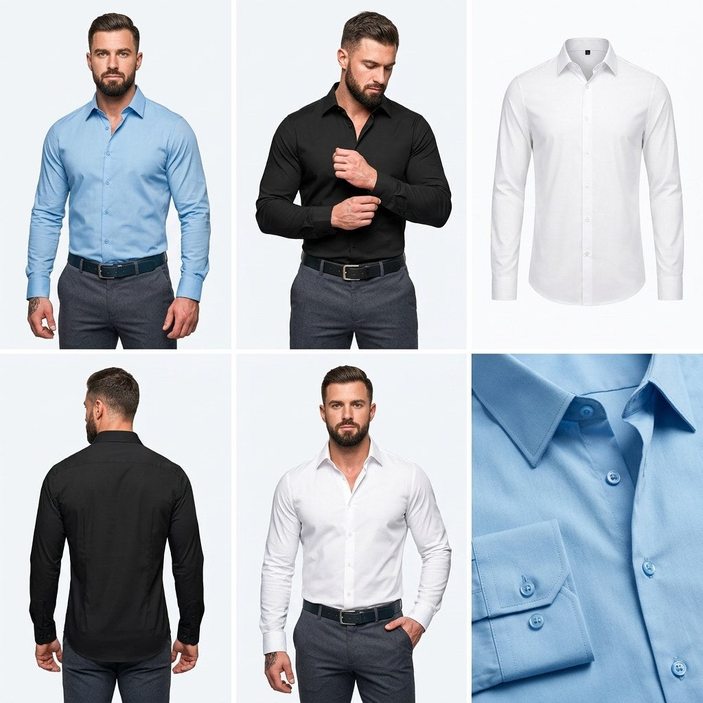 Błażej | Męska koszula typu stretch (krój slim fit), koszula biznesowa odporna na zagniecenia | Rokishi