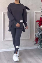 Agata | Bluza oversize z rozcięciami i legginsy, dwuczęściowy zestaw domowy dla kobiet | Rokishi