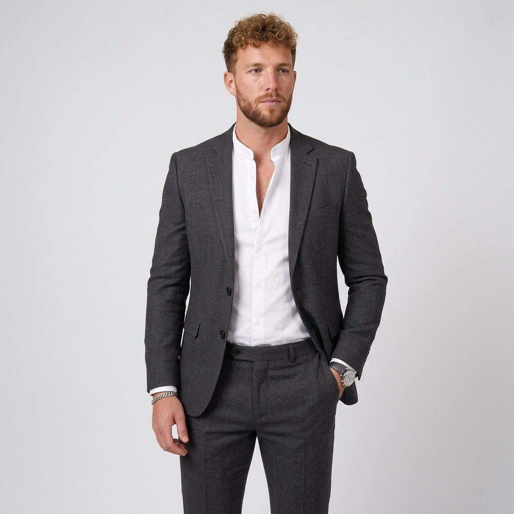 Florian | Męski garnitur lniany o kroju slim fit, zestaw dwuczęściowy | Rokishi