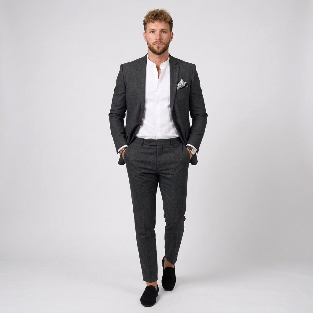Florian | Męski garnitur lniany o kroju slim fit, zestaw dwuczęściowy | Rokishi