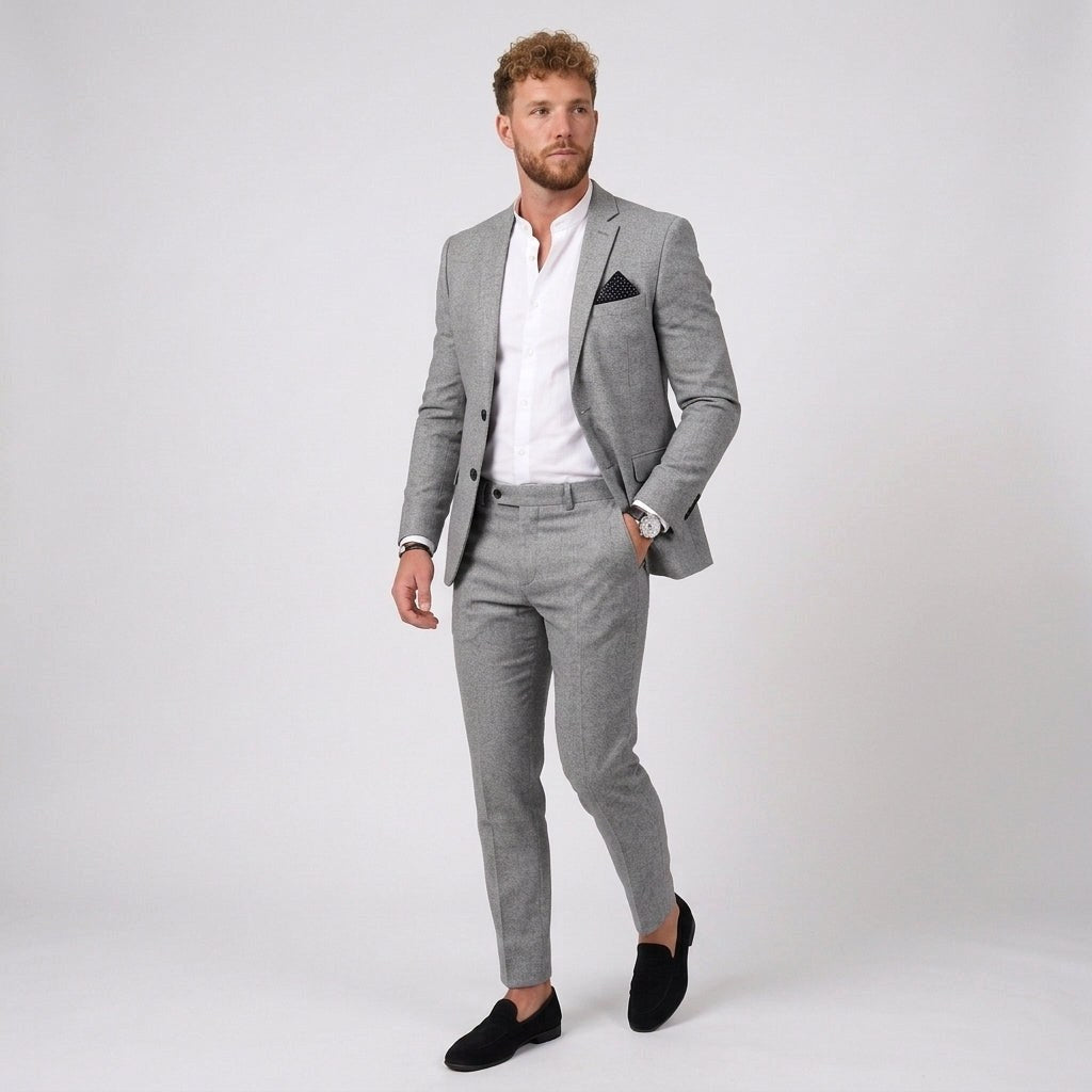Florian | Męski garnitur lniany o kroju slim fit, zestaw dwuczęściowy | Rokishi