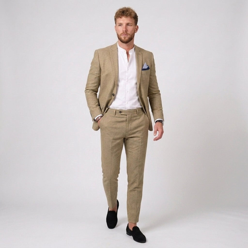 Florian | Męski garnitur lniany o kroju slim fit, zestaw dwuczęściowy | Rokishi