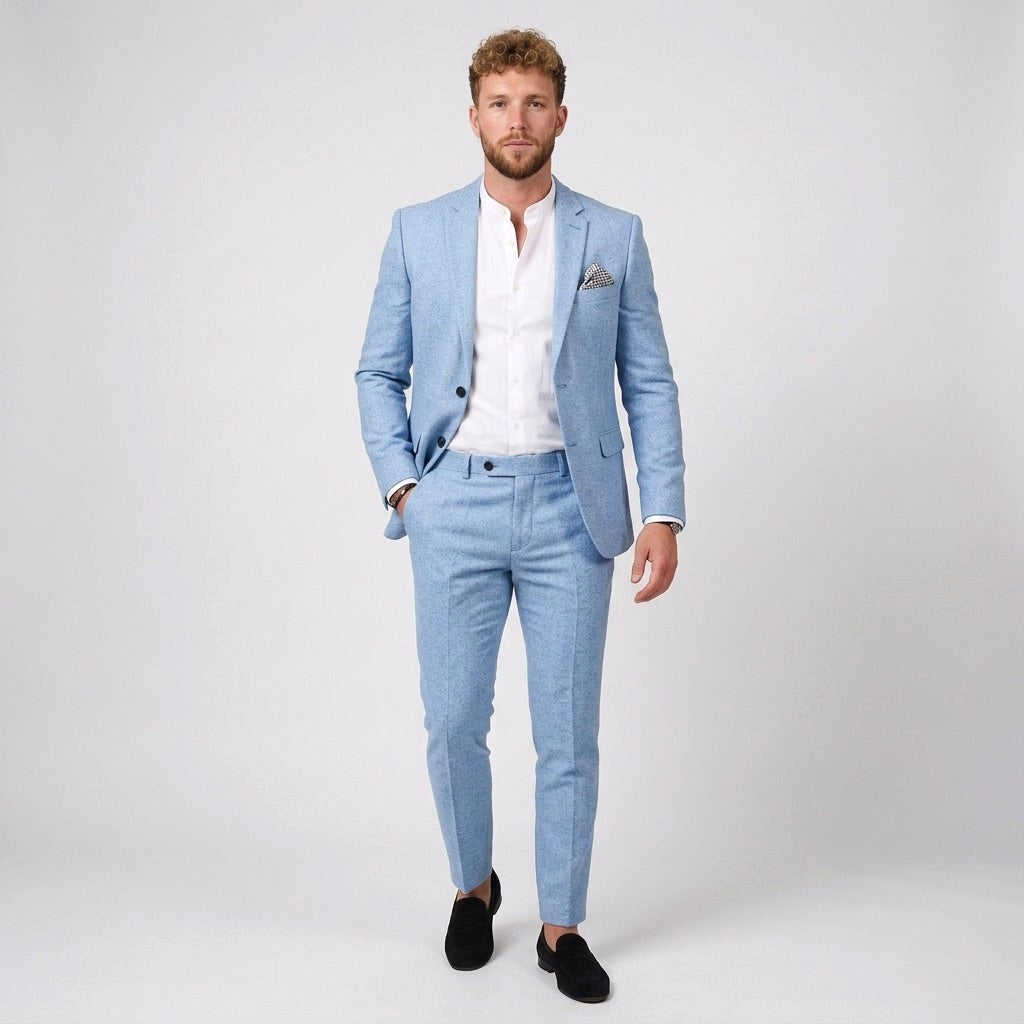 Florian | Męski garnitur lniany o kroju slim fit, zestaw dwuczęściowy | Rokishi