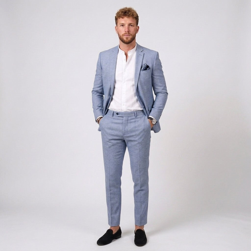 Florian | Męski garnitur lniany o kroju slim fit, zestaw dwuczęściowy | Rokishi