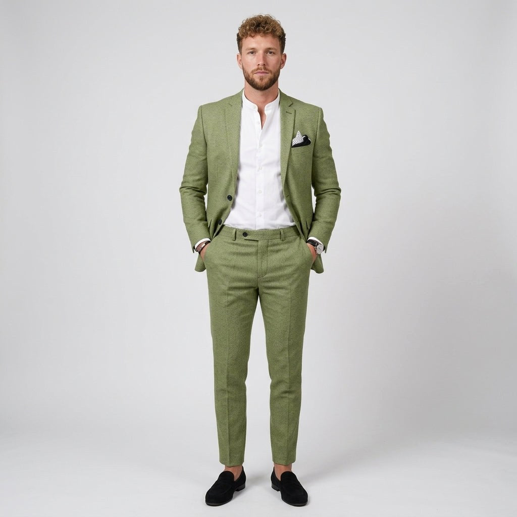 Florian | Męski garnitur lniany o kroju slim fit, zestaw dwuczęściowy | Rokishi