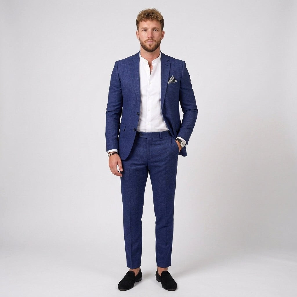 Florian | Męski garnitur lniany o kroju slim fit, zestaw dwuczęściowy | Rokishi