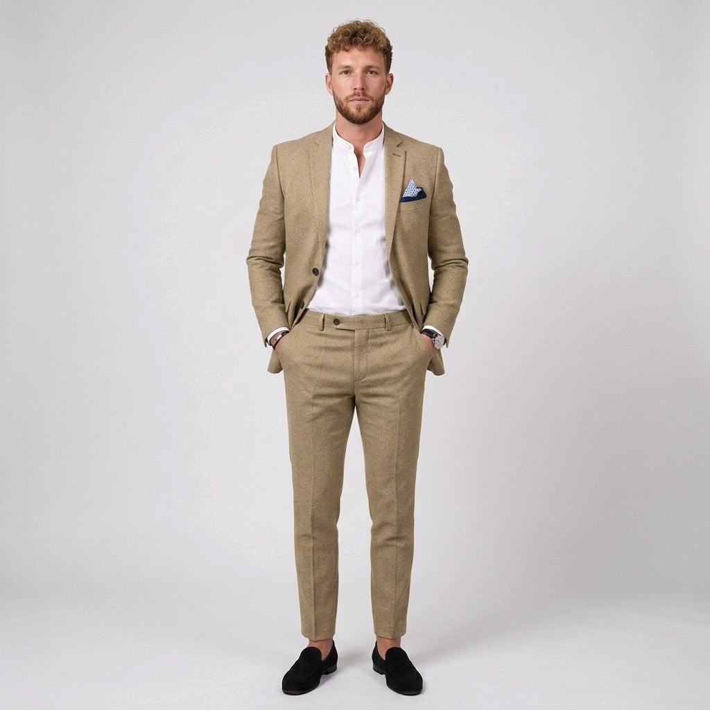 Florian | Męski garnitur lniany o kroju slim fit, zestaw dwuczęściowy | Rokishi