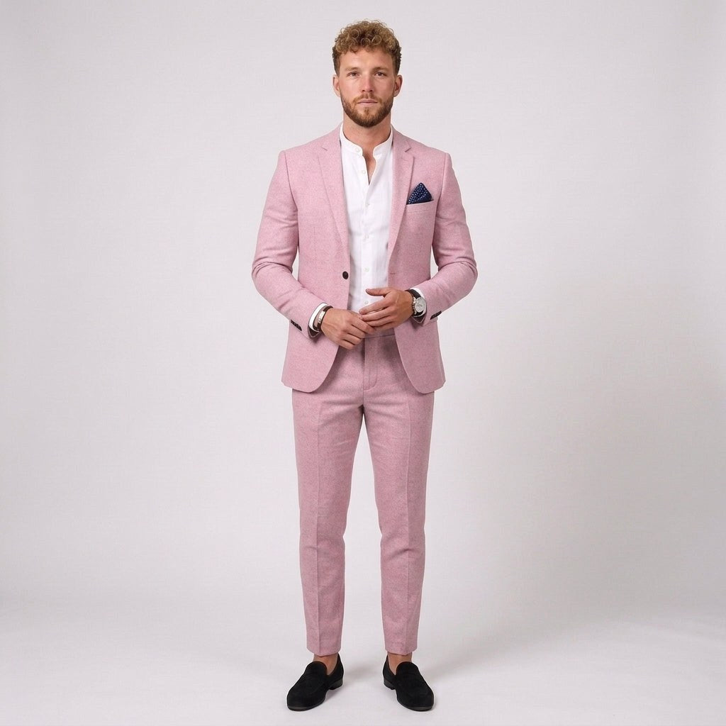Florian | Męski garnitur lniany o kroju slim fit, zestaw dwuczęściowy | Rokishi