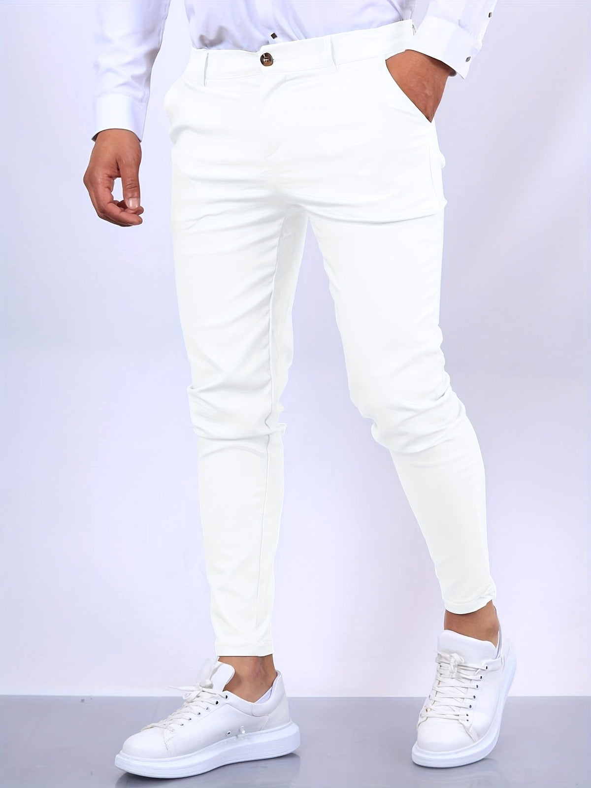 Desmond | Męskie elastyczne chinosy o kroju skinny fit, nowoczesne, zwężane spodnie | Rokishi | Beżowy