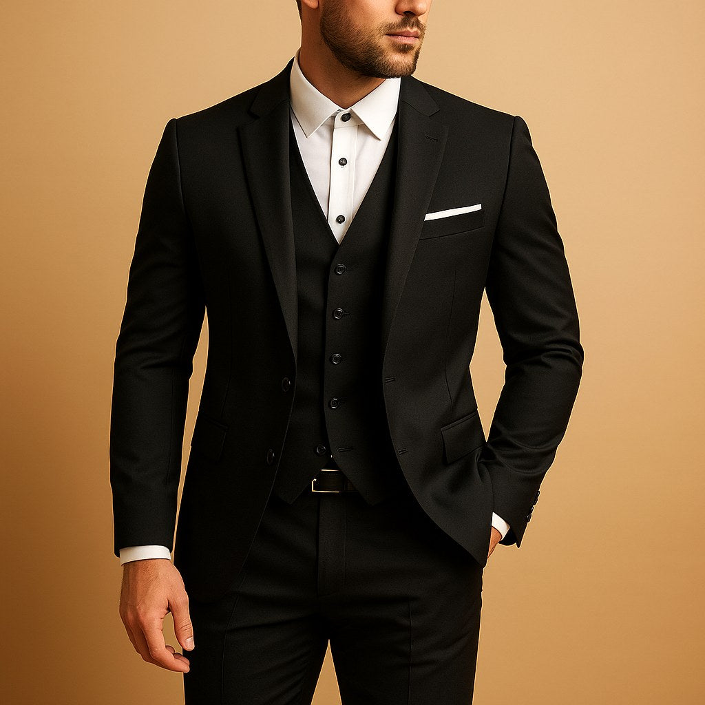 Dominik | Męski garnitur slim fit z kamizelką, trzyczęściowy garnitur na wesela | Rokishi