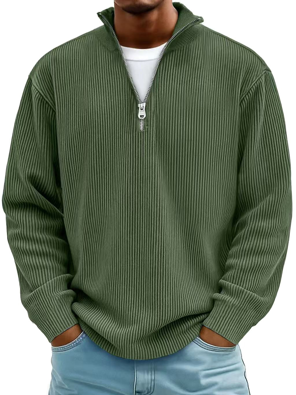 Eckhard | Męska bluza z półzamkiem i prążkowaną fakturą, oversize'owa bluza | Rokishi | Szary