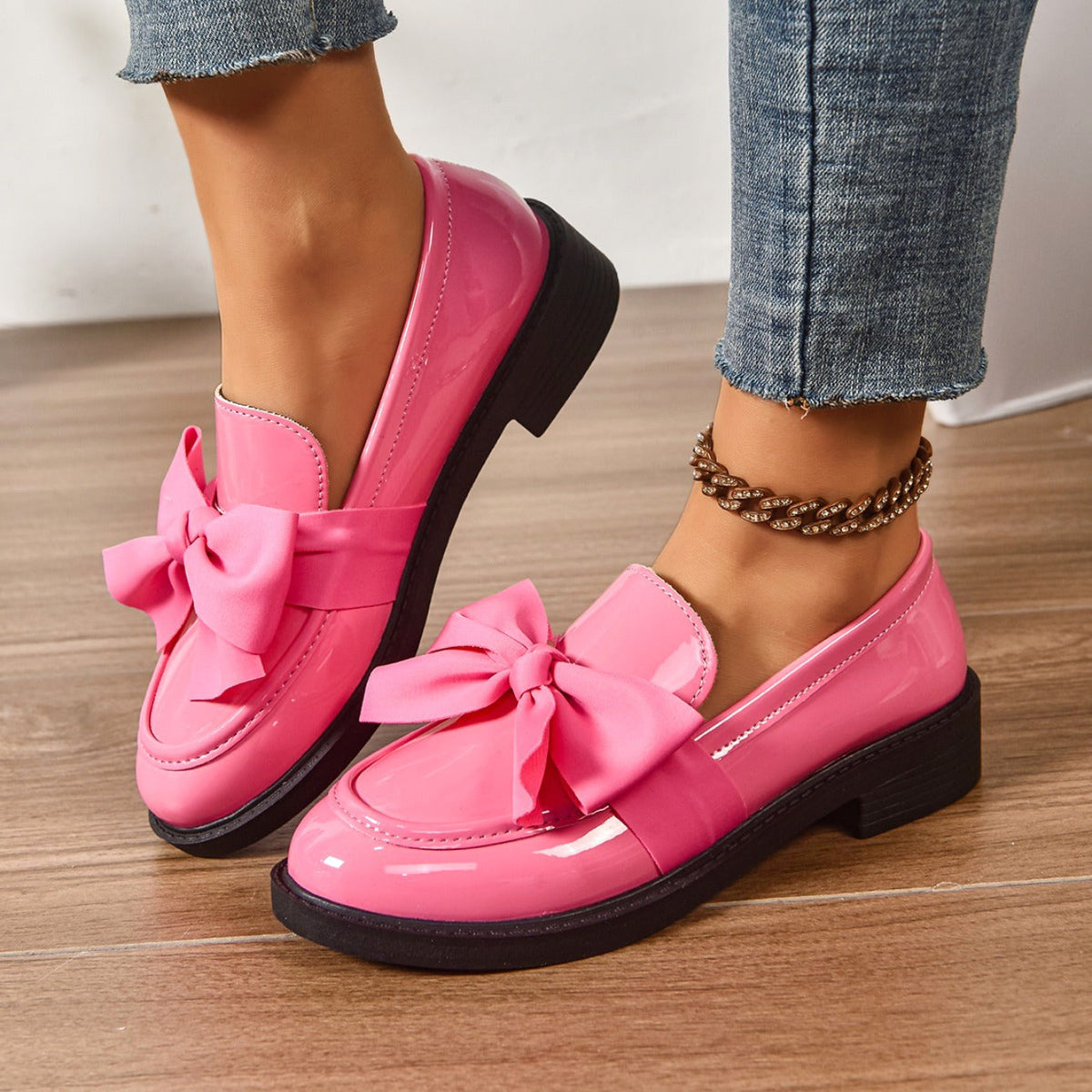Aleksandra | Damskie buty wsuwane (slip-on) na platformie, z okrągłym noskiem i ozdobnym węzłem | Rokishi