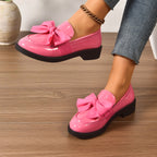 Aleksandra | Damskie buty wsuwane (slip-on) na platformie, z okrągłym noskiem i ozdobnym węzłem | Rokishi