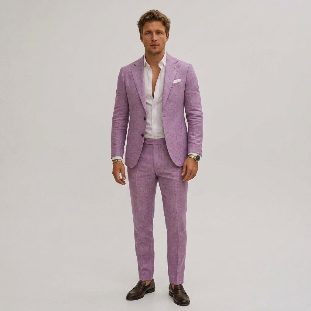Lech | Męski garnitur dwuczęściowy slim fit, lniany garnitur w kolorze oliwkowym | Rokishi