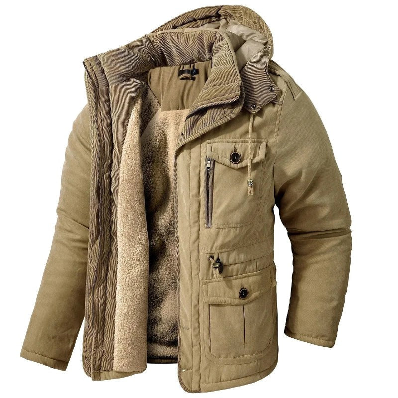 Ethan | Męska kurtka, ochrona przed wiatrem, ocieplany fason | Rokishi | Khaki