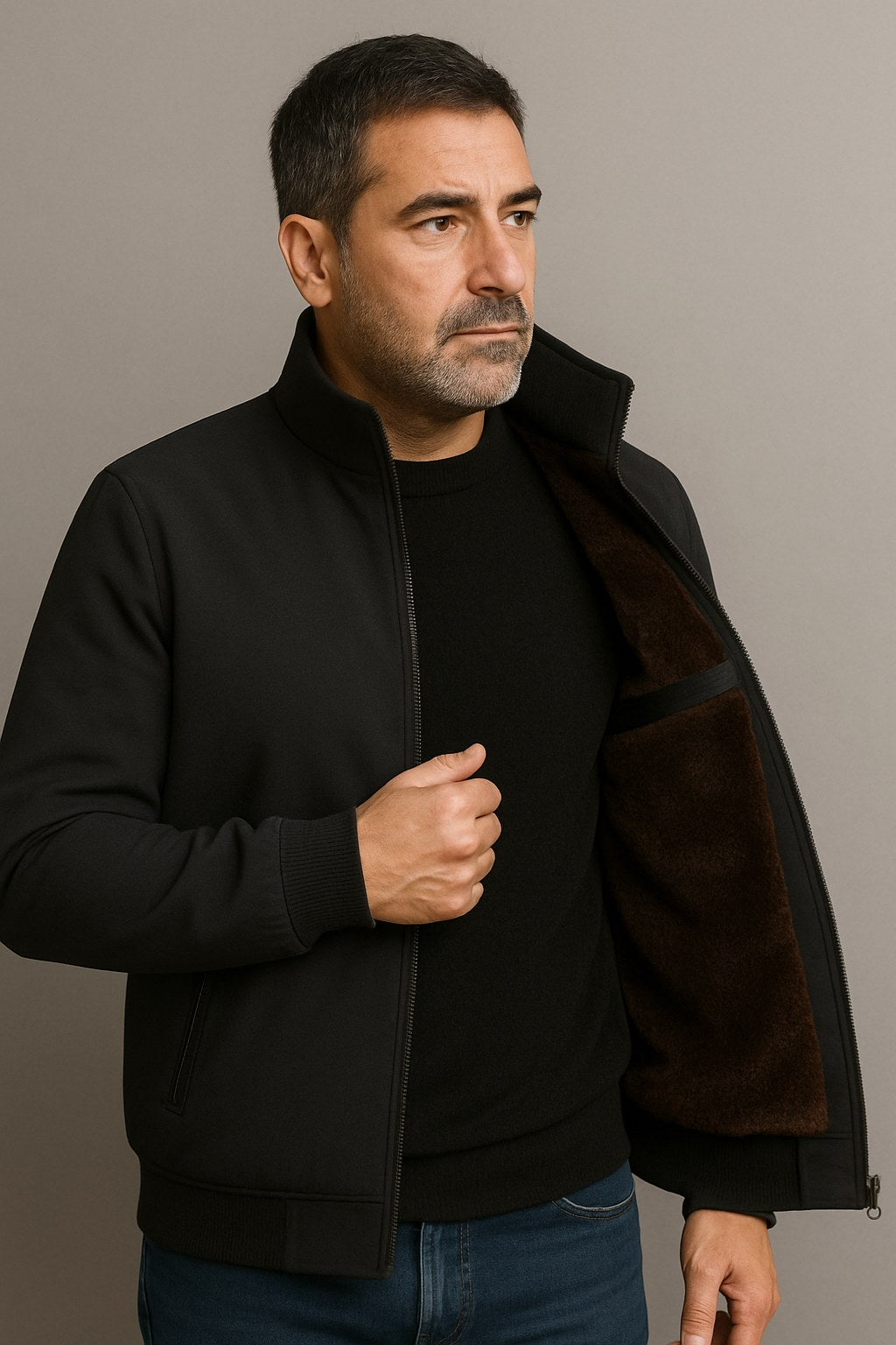 Grant | Męski płaszcz, z polarową podszewką, wodoodporny model | Rokishi | Czarny