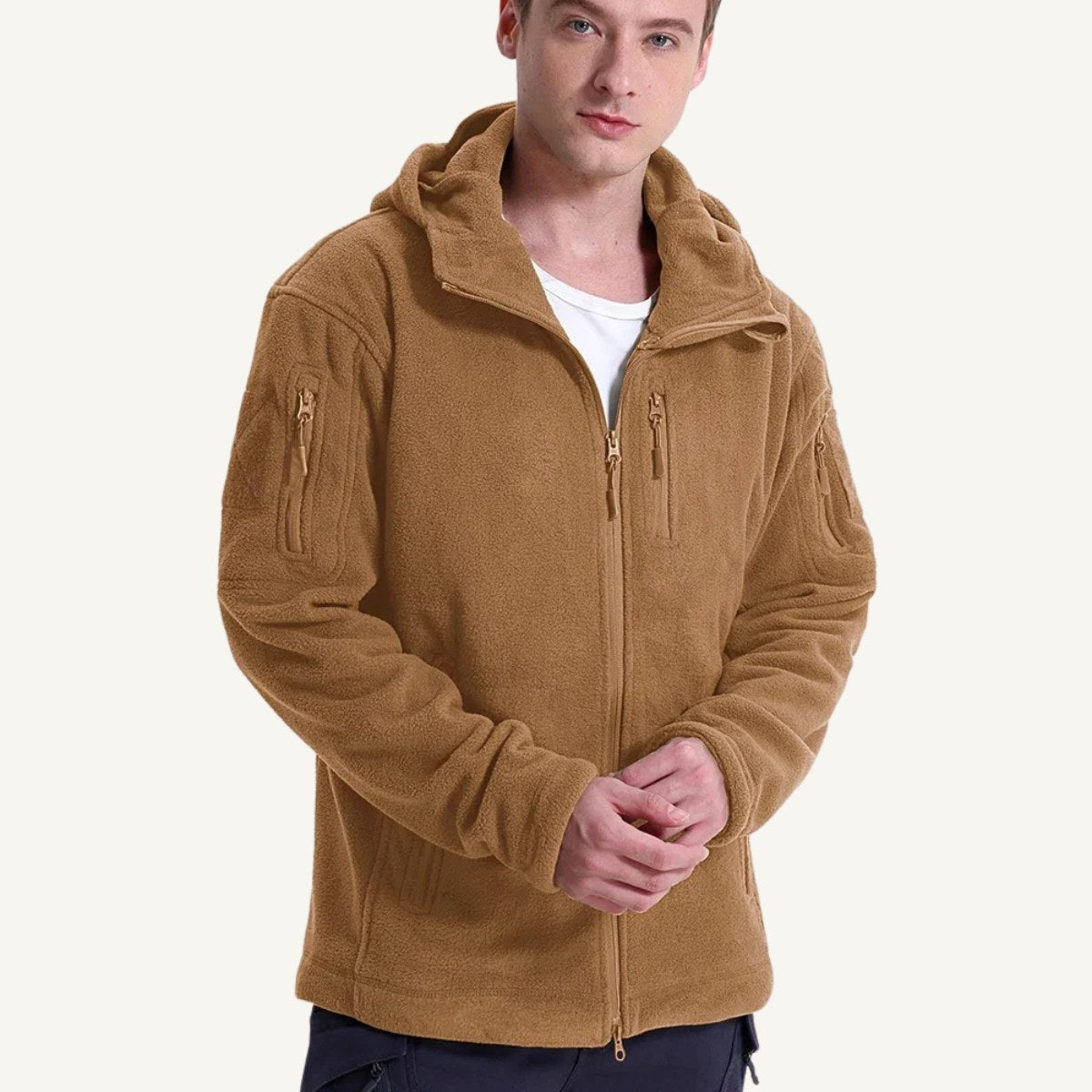 Harrison | Męska kurtka, z kapturem, z polarową podszewką | Rokishi | Khaki