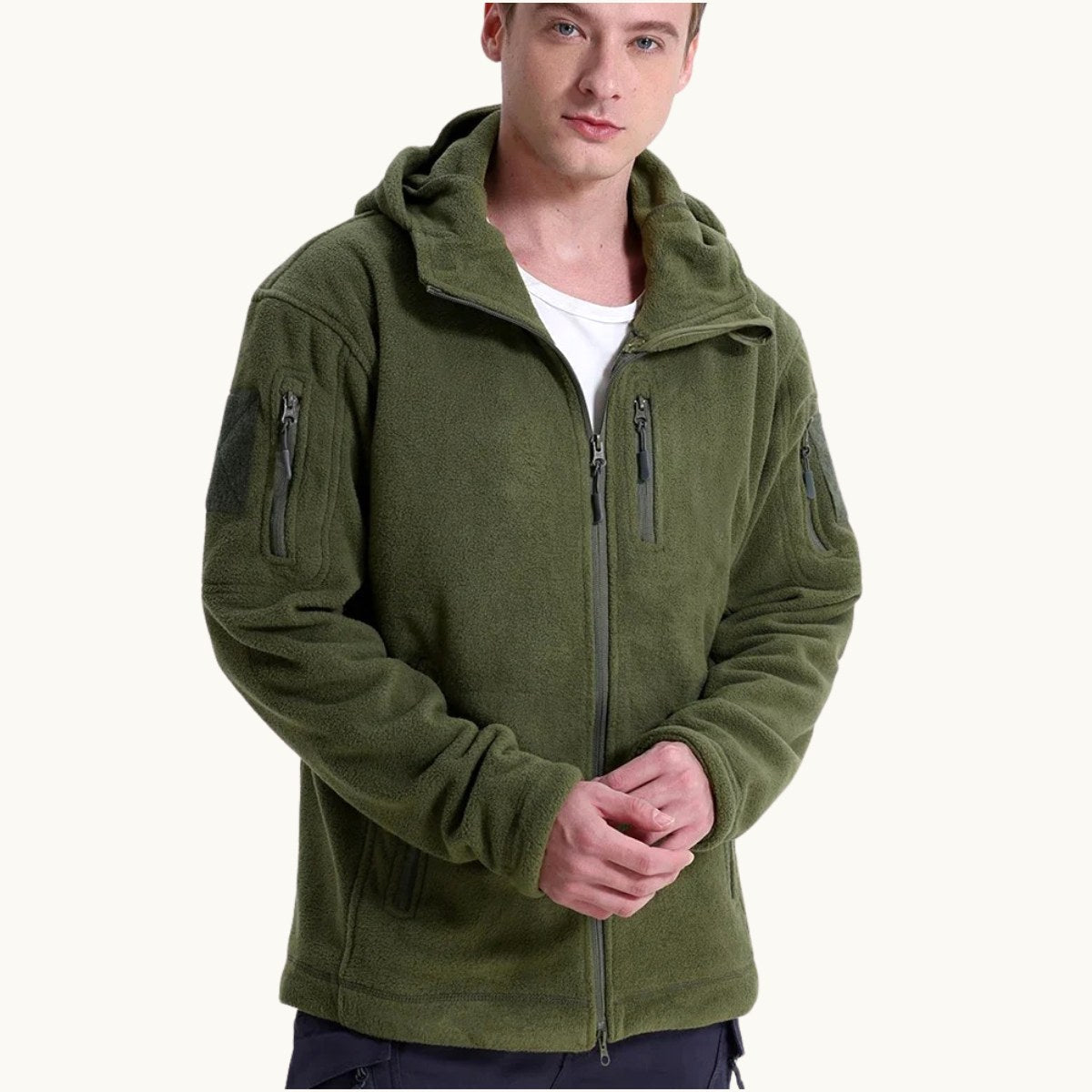Harrison | Męska kurtka, z kapturem, z polarową podszewką | Rokishi | Khaki