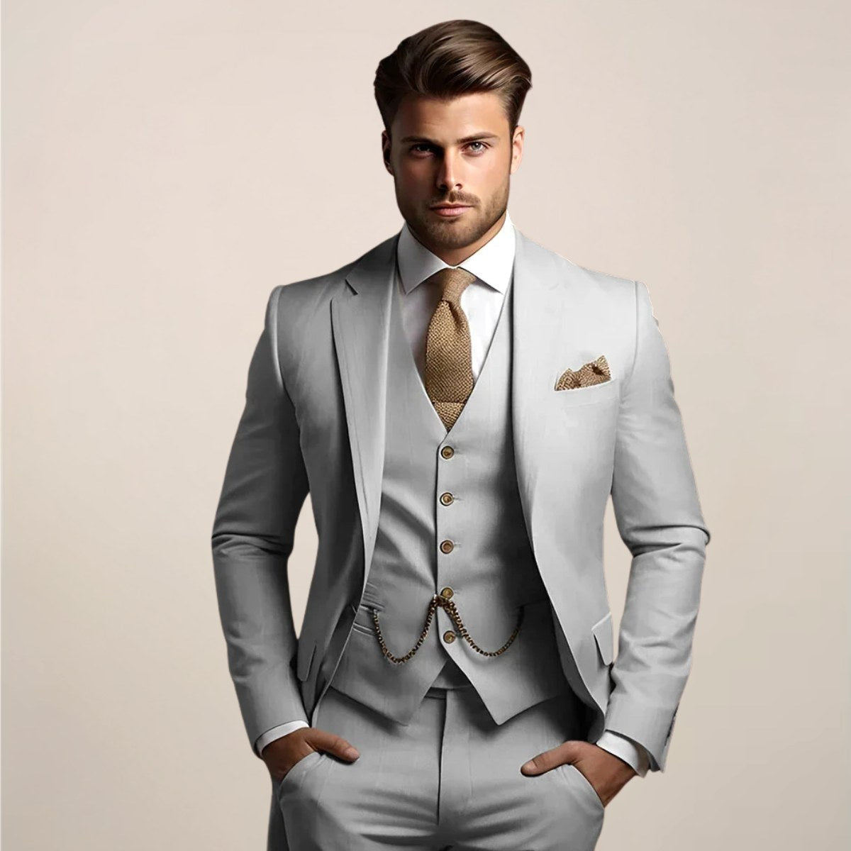 Tadeusz | Męski garnitur trzyczęściowy (w stylu szytym na miarę): marynarka, kamizelka i spodnie na oficjalne okazje | Rokishi