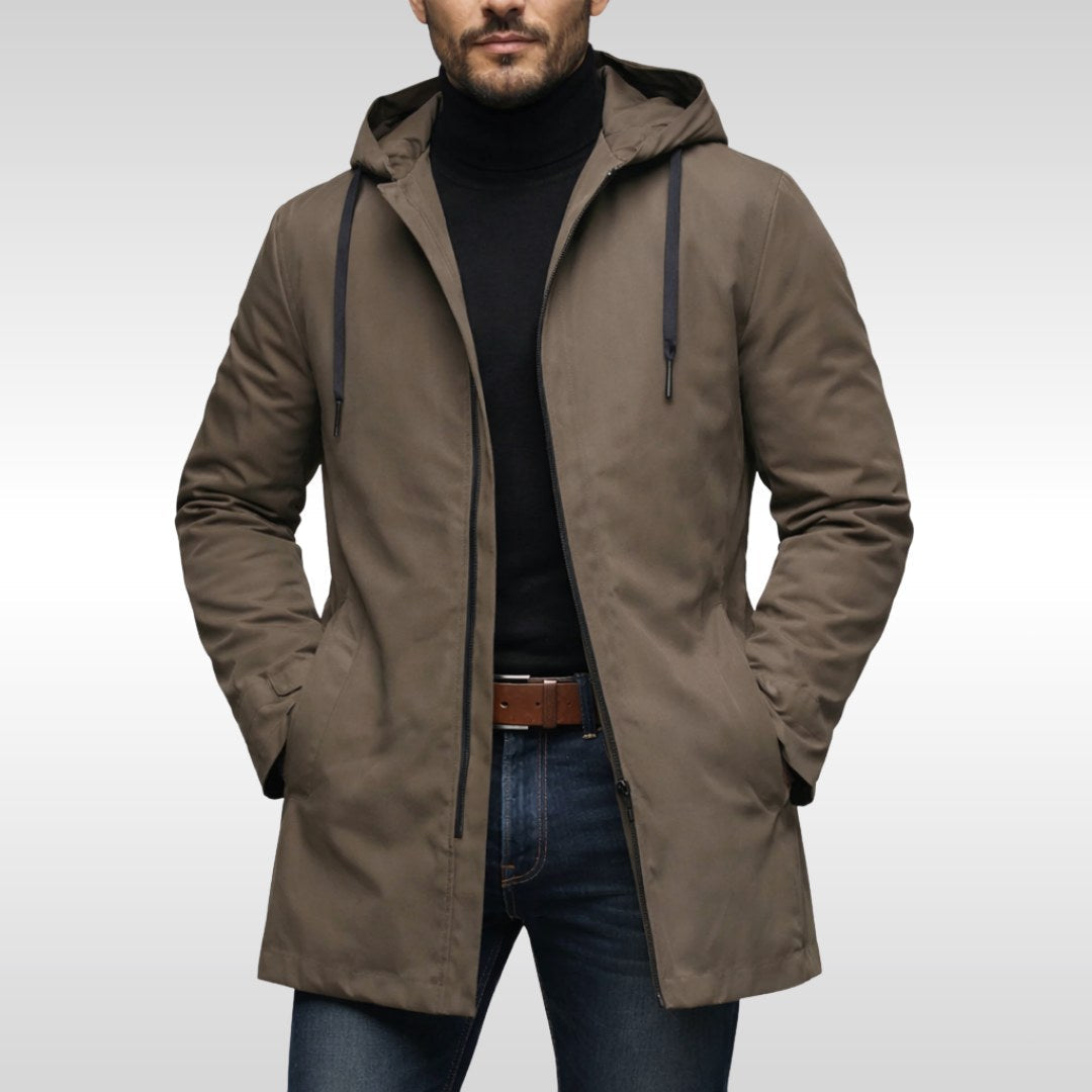 Liam | Męski płaszcz, wydłużony krój, ciepły model | Rokishi | Czarny
