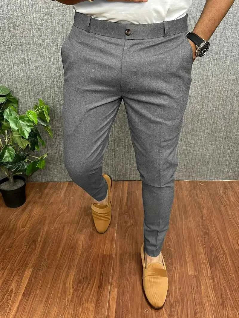Dariusz | Męskie spodnie o kroju slim fit ze zwężanymi nogawkami, eleganckie spodnie biznesowe | Rokishi