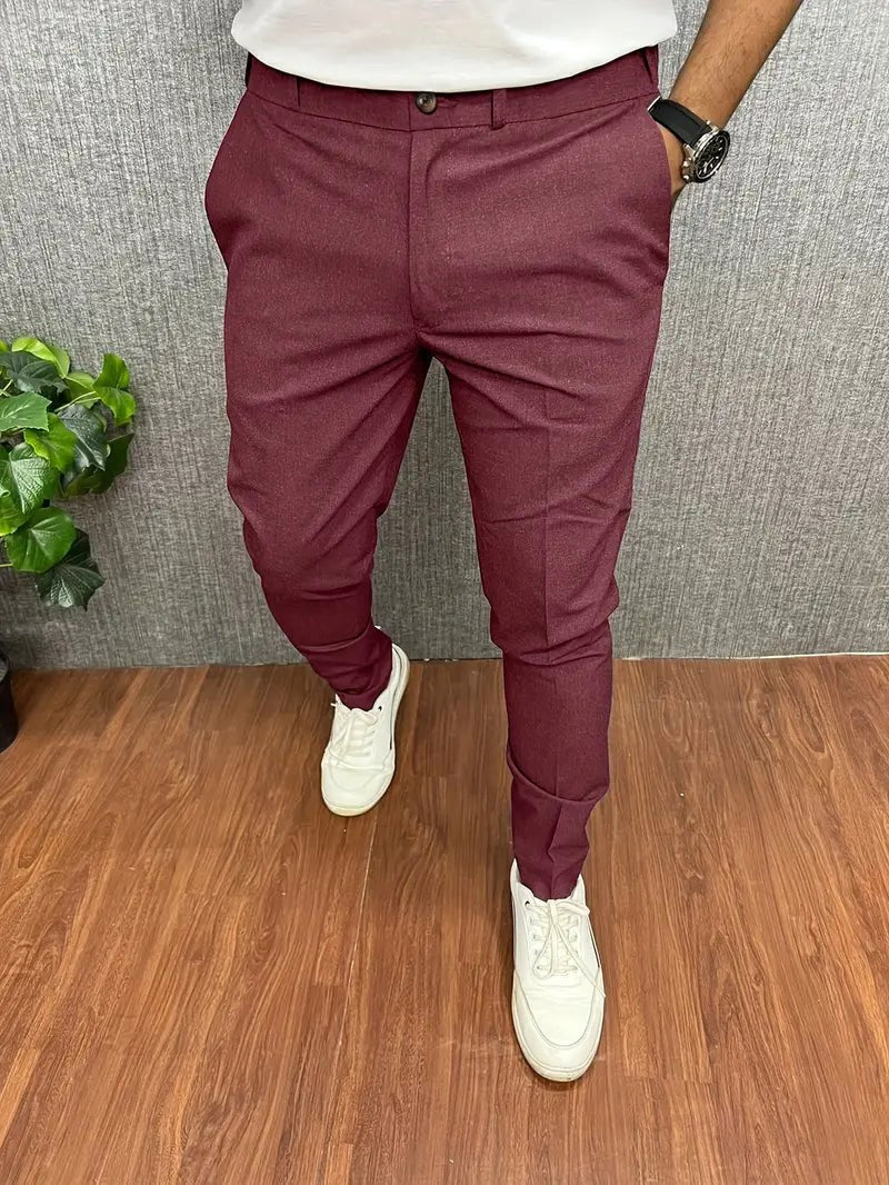 Dariusz | Męskie spodnie o kroju slim fit ze zwężanymi nogawkami, eleganckie spodnie biznesowe | Rokishi