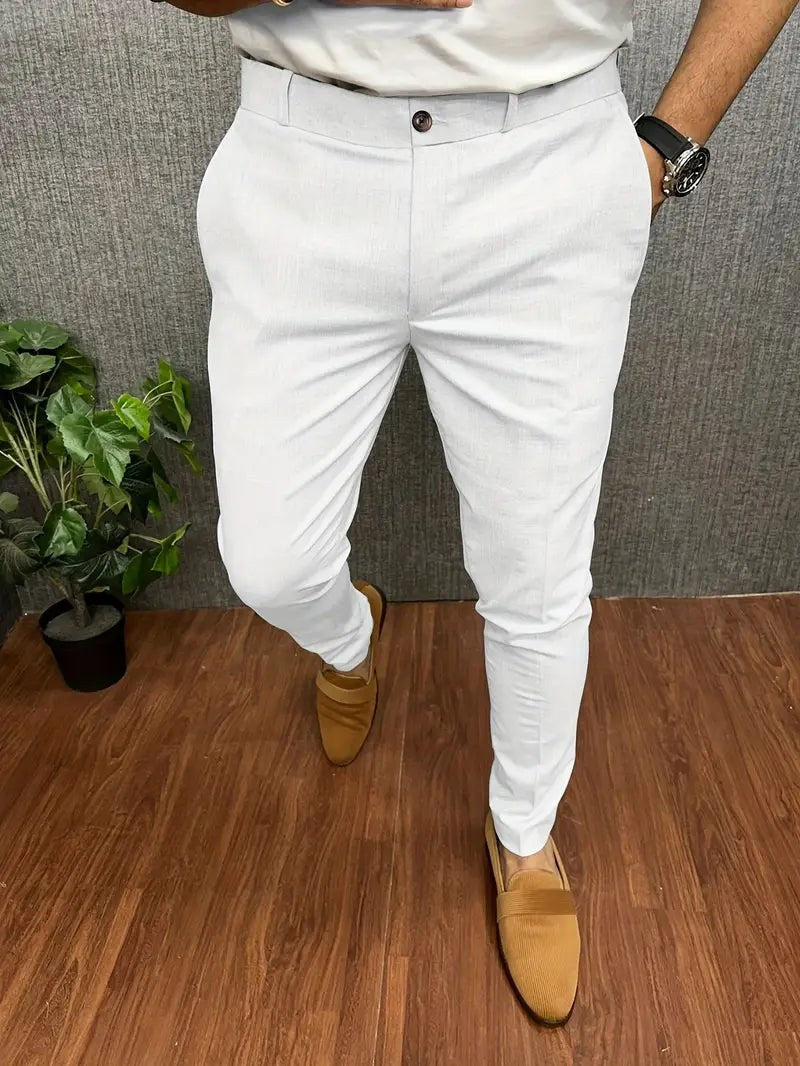 Dariusz | Męskie spodnie o kroju slim fit ze zwężanymi nogawkami, eleganckie spodnie biznesowe | Rokishi