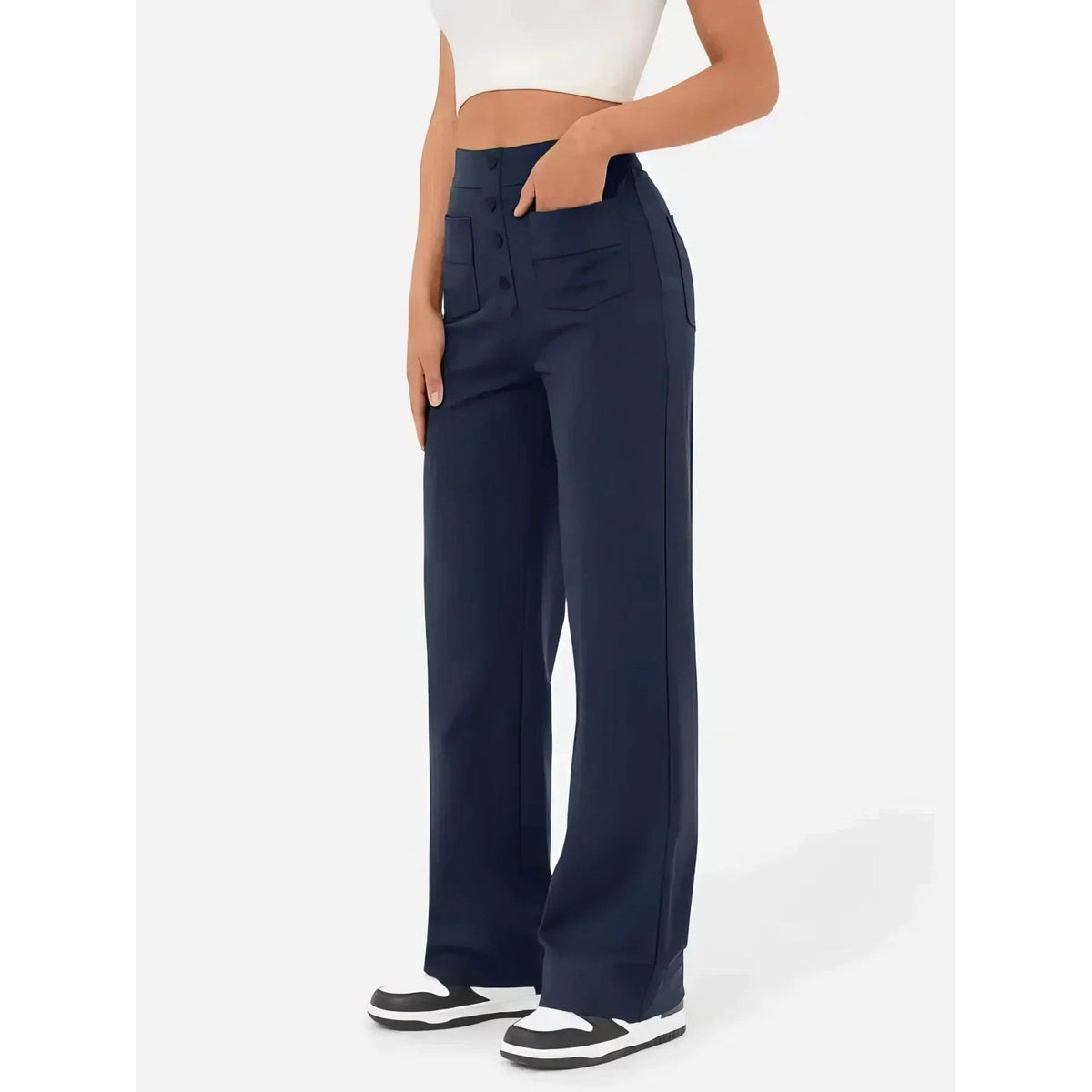 Lottie | Damskie spodnie stretch z wysokim stanem, wygodne spodnie codzienne | Rokishi | Różowy