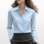 Amelia | Satynowa koszula damska, elegancka bluzka do biura | Rokishi