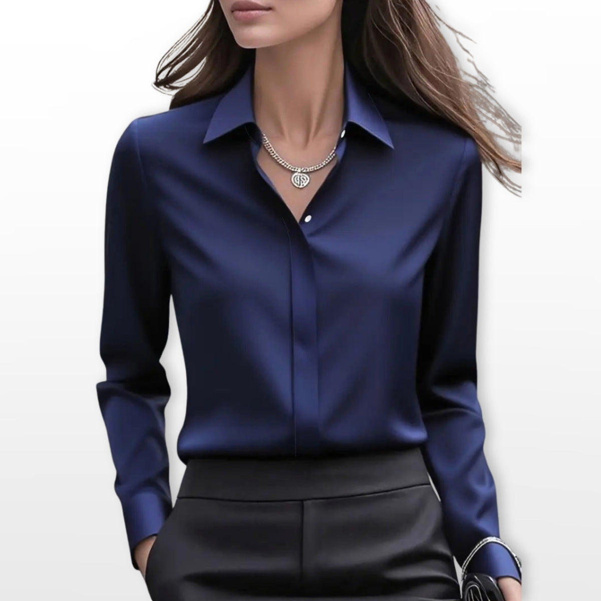 Amelia | Satynowa koszula damska, elegancka bluzka do biura | Rokishi