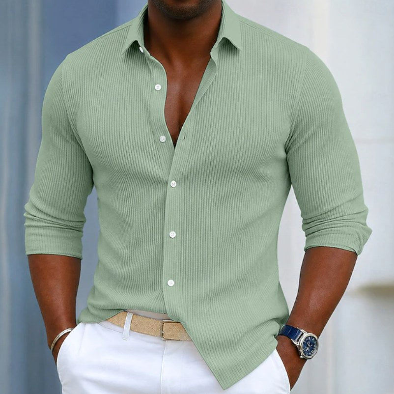 Konrad | Męska koszulka Henley o kroju slim fit, z fakturą i nowoczesnym dekoltem kopertowym | Rokishi