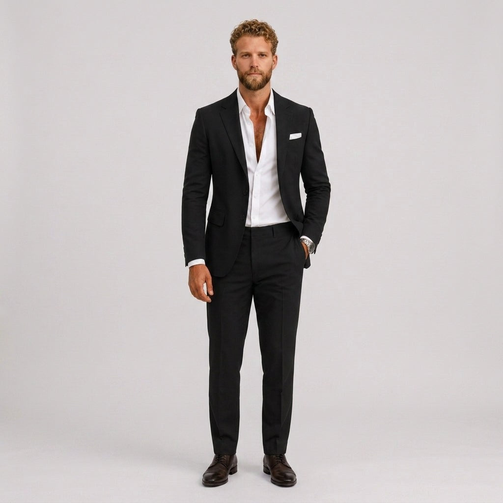 Gustaw | Męski garnitur lniany o kroju slim fit, zestaw dwuczęściowy, taliowany fason | Rokishi