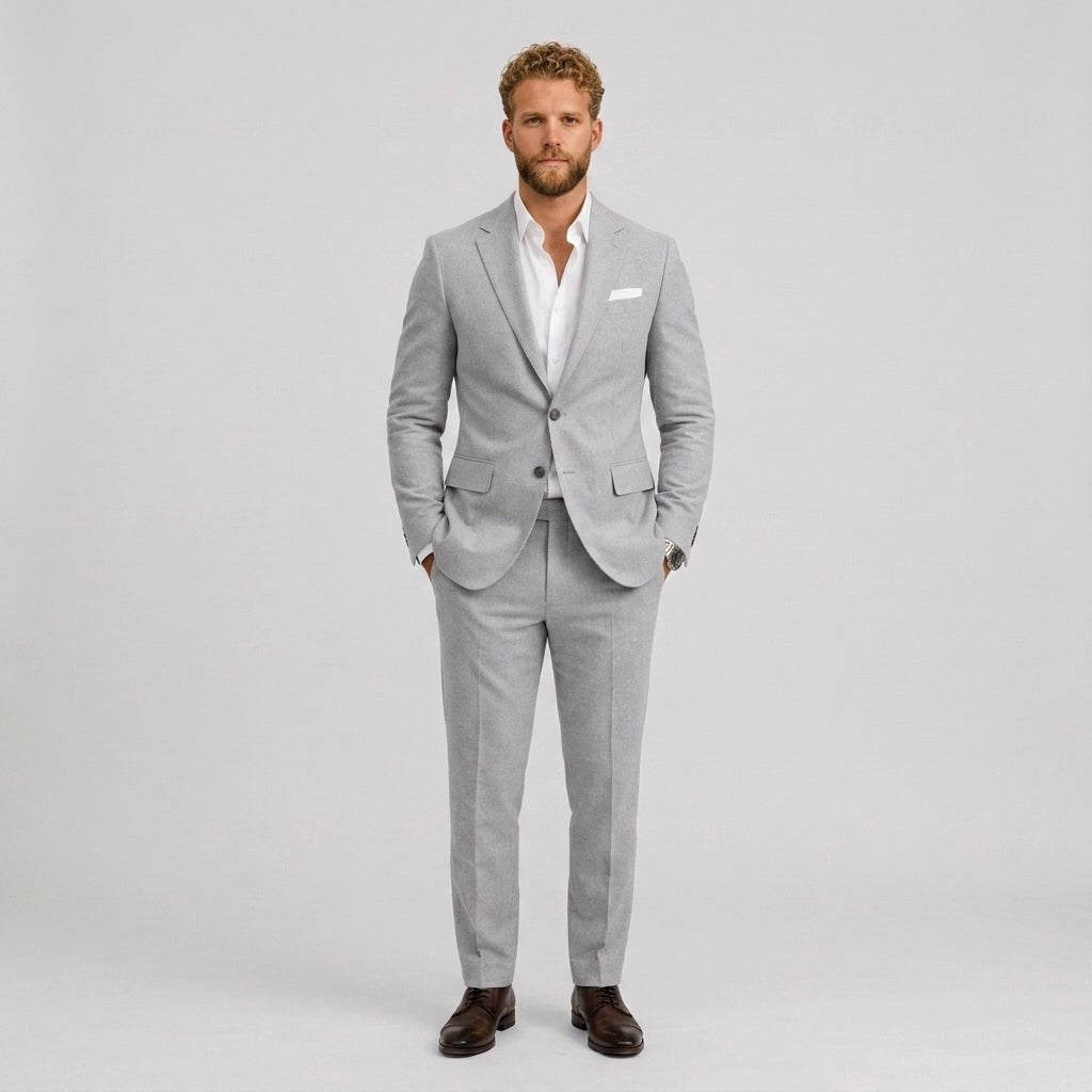 Gustaw | Męski garnitur lniany o kroju slim fit, zestaw dwuczęściowy, taliowany fason | Rokishi
