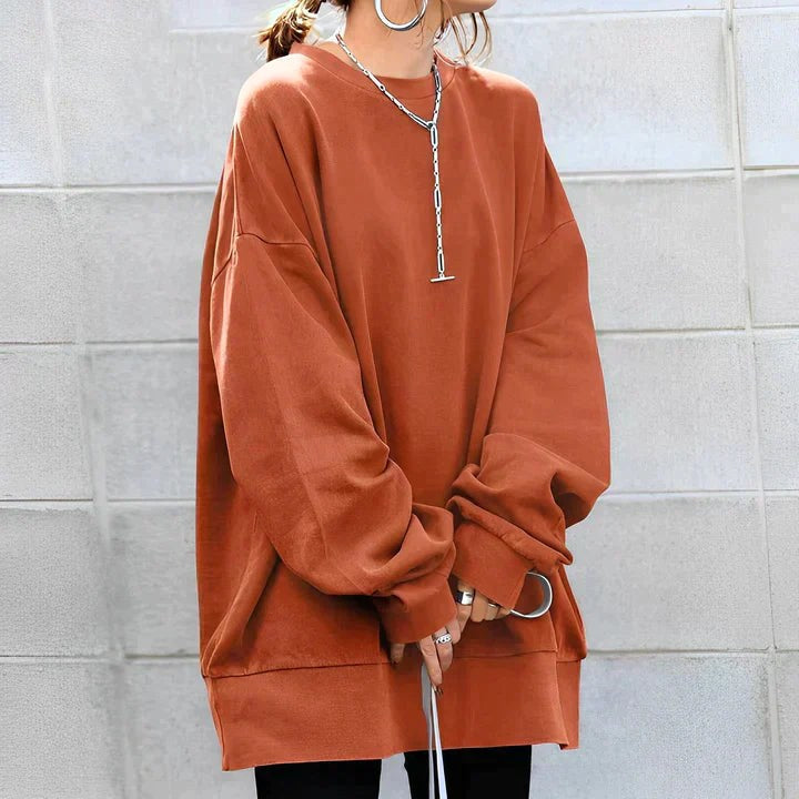 Marianne | Damski oversize'owy sweter tunika z okrągłym dekoltem, dzianina z opadającym ramieniem | Rokishi | Czarny