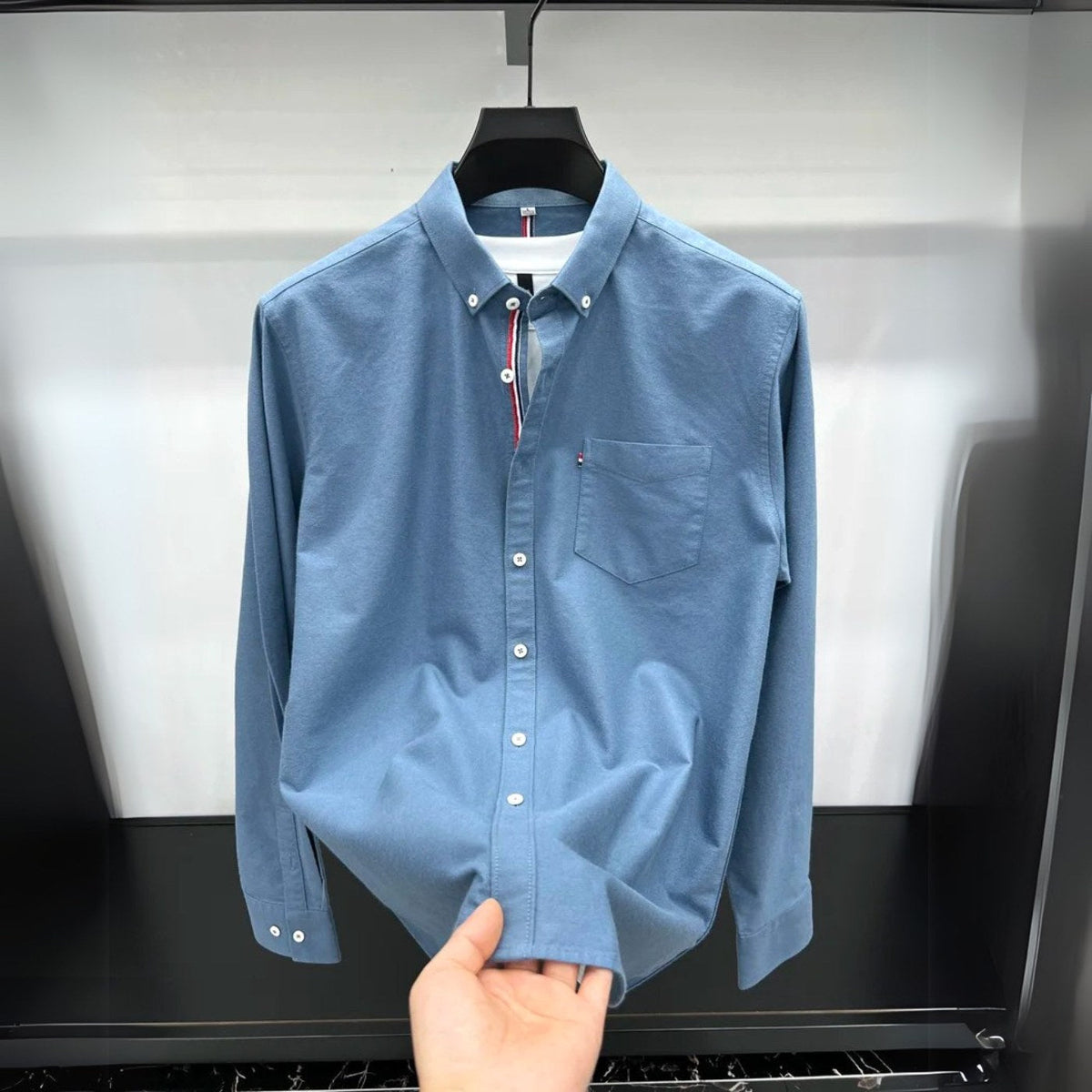 Łukasz | Męska koszula Oxford typu button-down z długim rękawem w stylu smart-casual | Rokishi