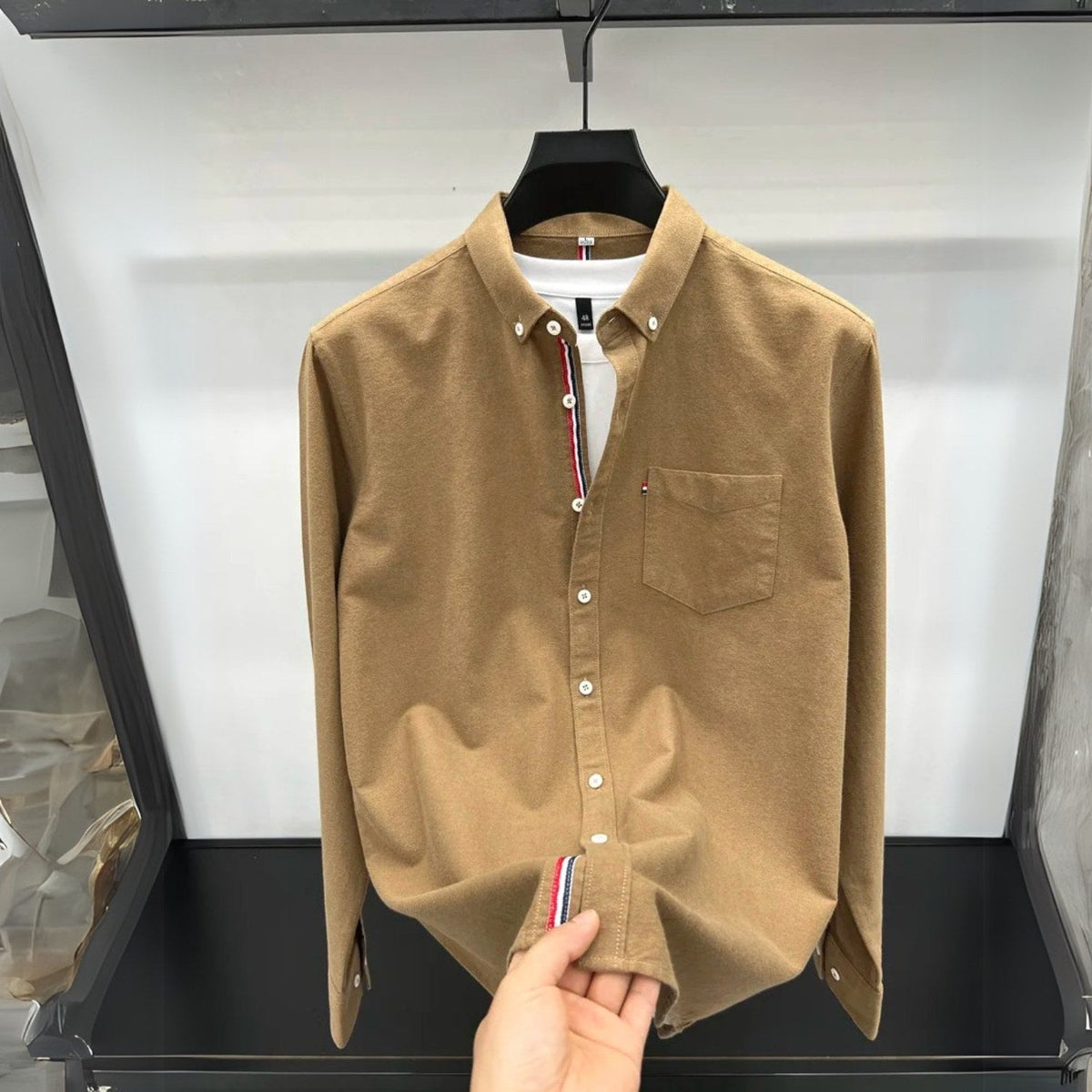 Łukasz | Męska koszula Oxford typu button-down z długim rękawem w stylu smart-casual | Rokishi
